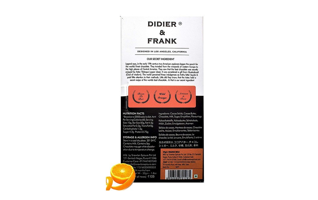 Didier & Frank Milk Chocolate & Wild Orange   Box  50 grams